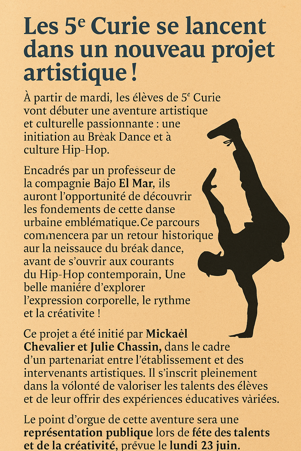 Les 5e Curie se lancent dans le Hip-Hop